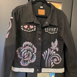 Brand New Handmade/Handpainted Black jean jacket HANDMADE
